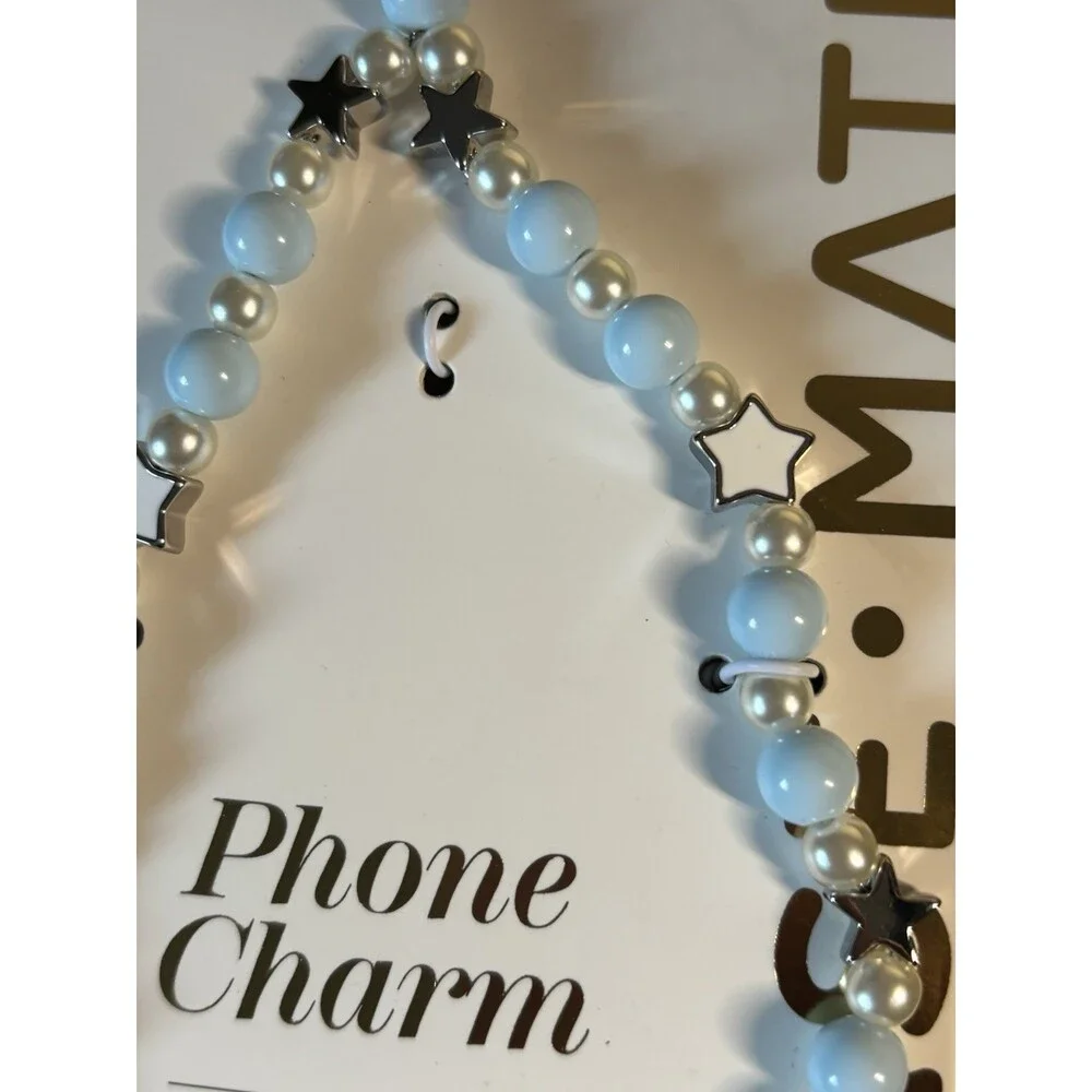 Case-Mate Mini Phone Charm Beaded Blue Silver Stars Pearls